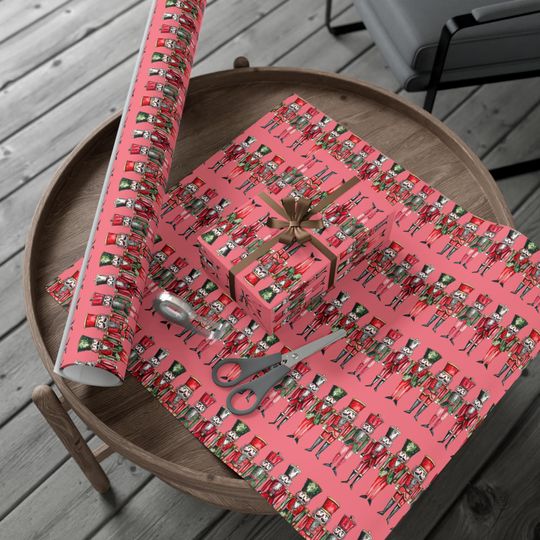 Nutcracker Christmas Wrapping Paper Pink Red Green Holiday Gift Wrap