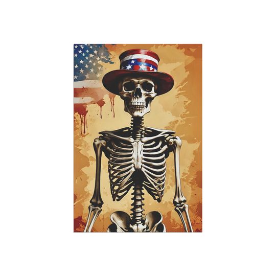 Skeleton Patriotic Top Hat Garden Flag: Spooky Halloween Yard Art