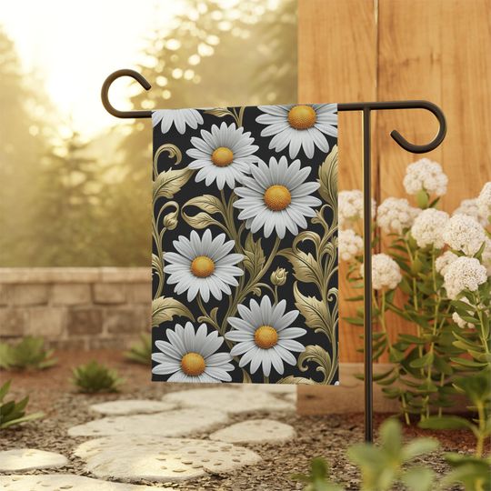 Daisy Garden Flag  Black & Gold Baroque Spring Decor