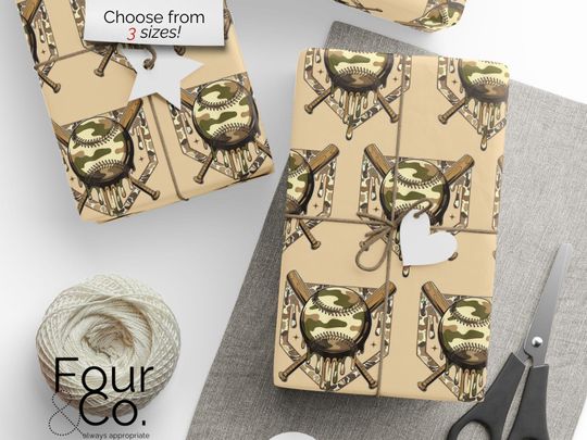 Camo Baseball Drip Wrapping Paper, Baseball Gift Wrap