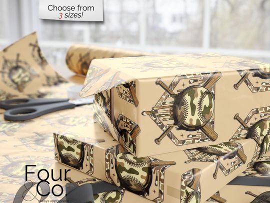 Camo Baseball Drip Wrapping Paper, Baseball Gift Wrap