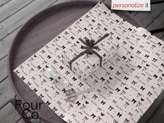 Personalized Name Wrapping Paper, Custom Gift Wrap, Coquette Gift Wrap