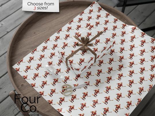 Santa Playing Baseball Wrapping Paper, Boy Christmas Gift Wrap