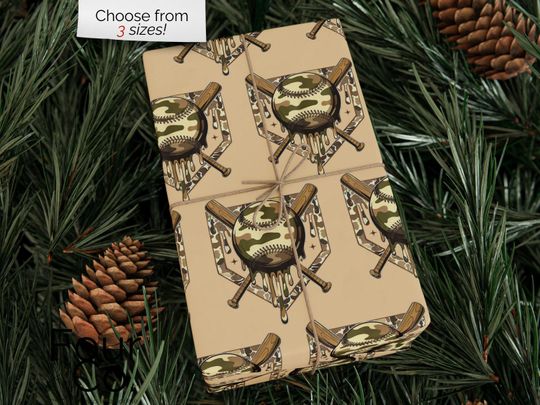 Camo Baseball Drip Wrapping Paper, Baseball Gift Wrap