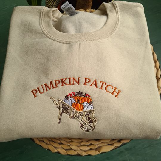 Pumpkin Patch Embroidered Crewneck, Halloween Embroidered Sweatshirt