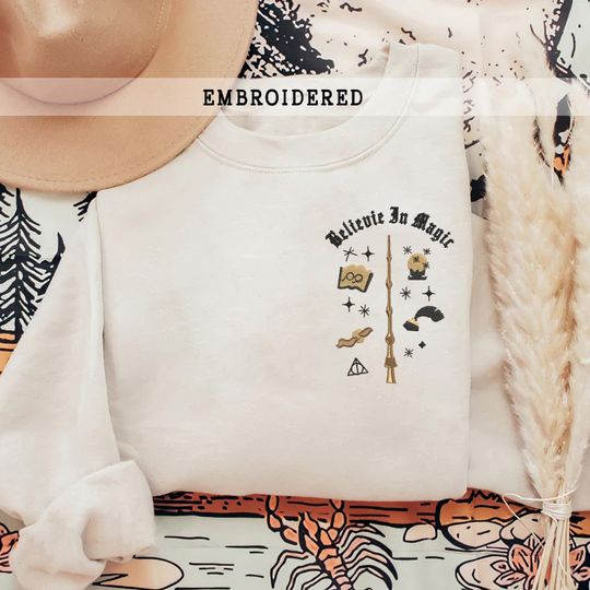 Wizard Wand Shop Embroidered Sweatshirt, Wizard Hoodie, Universal Trip Sweater, Wizard Book Shop, Gift For Book Nerd, Bookish Pullover