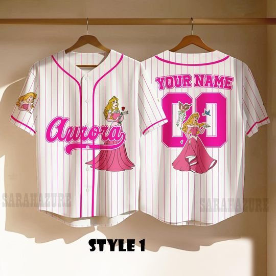 Custom Aurora Sleeping Beauty Baseball Jersey, Gift For Baseball Fan Disney Princess Matching Tee