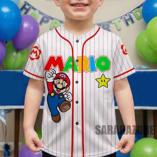 Custom Mario Baseball Jersey, Personalized Nintendo Family Matching Shirt, Universal Studios Super Mario Tee
