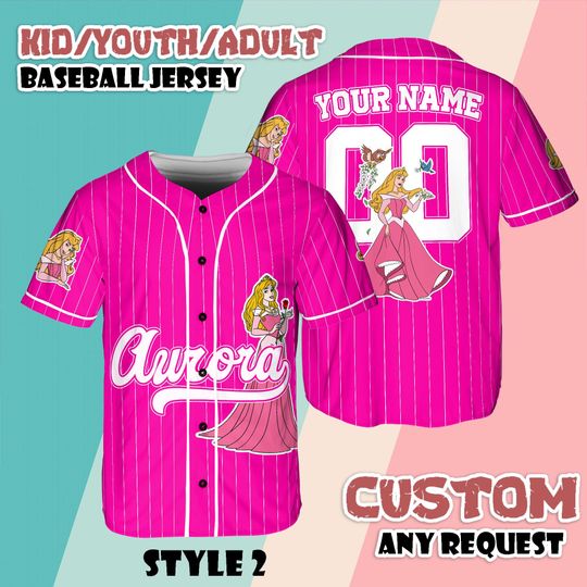 Custom Aurora Sleeping Beauty Baseball Jersey, Gift For Baseball Fan Disney Princess Matching Tee