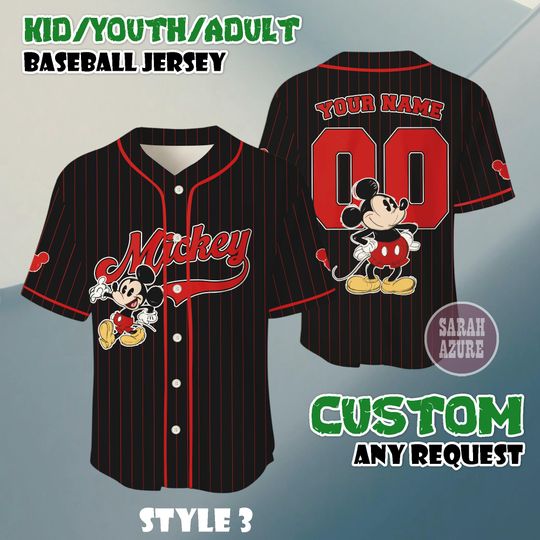 Custom Mickey and Friends Baseball Jersey, Disneyland Theme Park Apparel