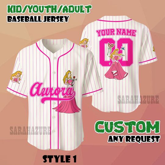 Custom Aurora Sleeping Beauty Baseball Jersey, Gift For Baseball Fan Disney Princess Matching Tee