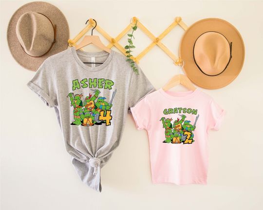 Turtles Birthday Boy Black Shirt,Custom Turtle Birthday Party Shirts,Turtles Matching Tee,Anime Boy Tee,Green Turtles Shirt