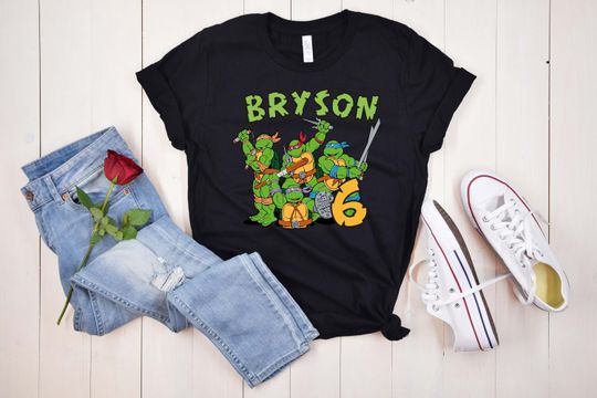 Turtles Birthday Boy Black Shirt,Custom Turtle Birthday Party Shirts,Turtles Matching Tee,Anime Boy Tee,Green Turtles Shirt