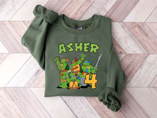 Turtles Birthday Boy Black Shirt,Custom Turtle Birthday Party Shirts,Turtles Matching Tee,Anime Boy Tee,Green Turtles Shirt