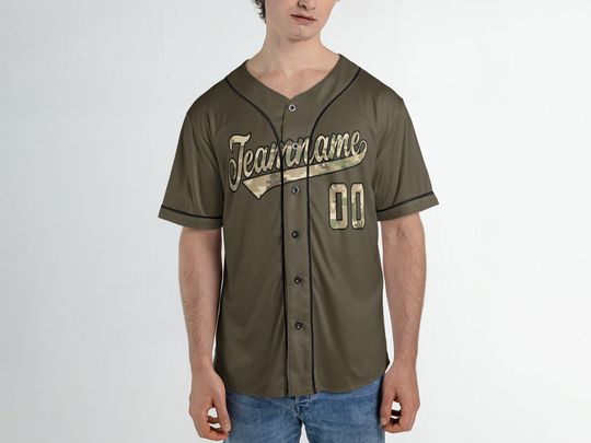 Personalized Olive Camo Baseball Jersey Custom Unisex Polyester Soccer Jersey Shirts