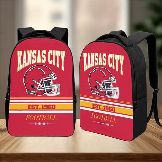 Kansas City Football Laptop Backpack Red Black Sports Fan Gift Men Travel Bag Durable School Bookbag Teen Boy Christmas Gift Team Pride