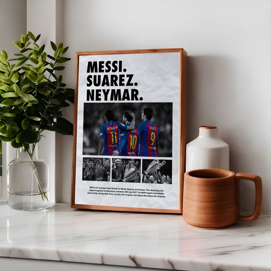 Custom Sports Poster of MSN (Messi, Suarez, Neymar) Vertical Wall Art for Home Decor