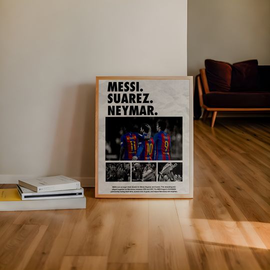 Custom Sports Poster of MSN (Messi, Suarez, Neymar) Vertical Wall Art for Home Decor