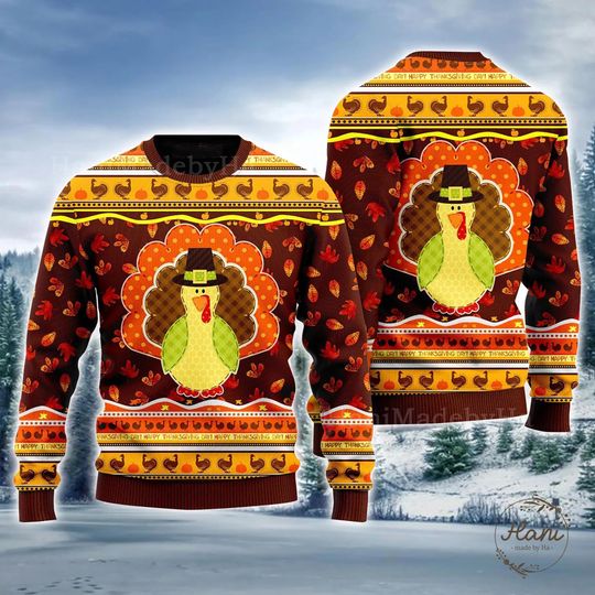 Chicken Ugly Sweater, Happy Thanksgiving Brown Ugly Sweater, Family Holiday Clothing, Unique Thanksgiving Gift