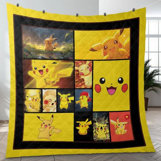 Lover Pika Collage PKM Quilt Blanket, Lover PKM Quilt Blanket, PKM Bedding Blanket, Home Decor Gift.