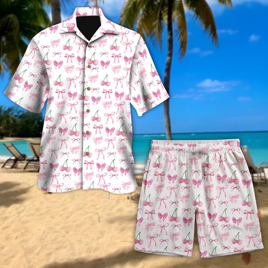 Coquette Pink Bow Hawaiian Shirt, Cute Coquette Bow Button Up, Balletcore Bridesmaid Hawaiian Shirt, Coquette Bow Hawaii Gift For Her