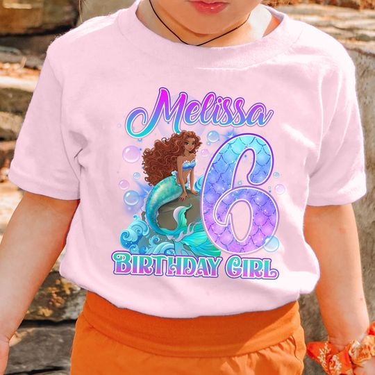 Personalized Little Black Mermaid Birthday Family Matching Shirt, Movie Birthday Girl Shirt, Mermaid Movie Black Girl Tee, Birthday Gift RE