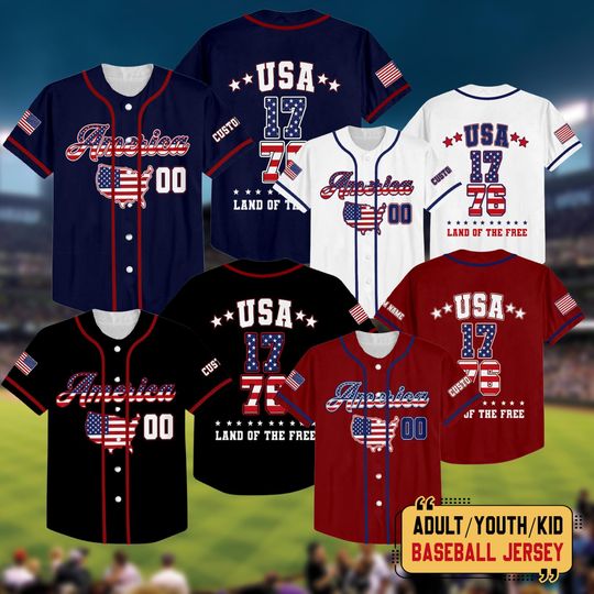 Retro 4th of July Baseball Jersey, 1776 America Land of The Free Baseball Jersey, Independence Day Shirt, USA Flag Themed Jersey Outfit