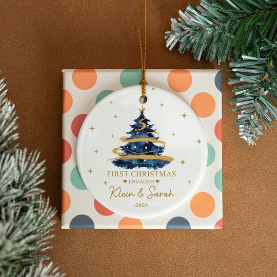 Personalized Ceramic Engagement Ornament, Mr & Mrs Keepsake