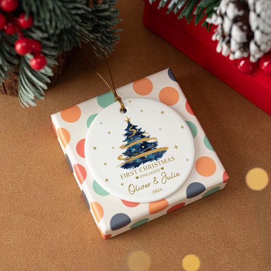 Personalized Ceramic Engagement Ornament, Mr & Mrs Keepsake