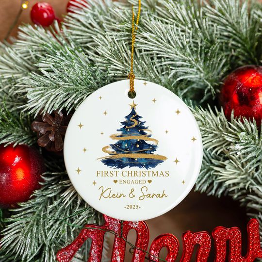 Personalized Ceramic Engagement Ornament, Mr & Mrs Keepsake