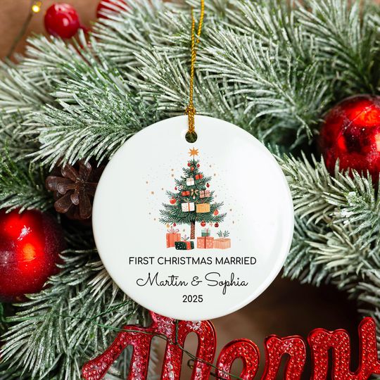 Personalized Ceramic Engagement Ornament, Mr & Mrs Keepsake