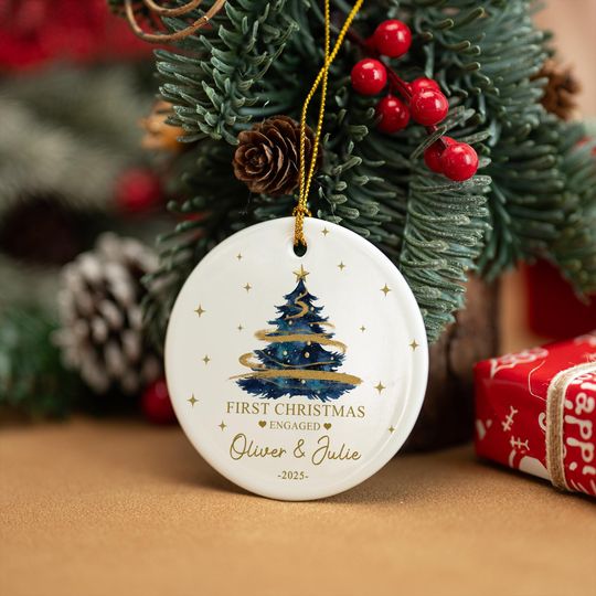 Personalized Ceramic Engagement Ornament, Mr & Mrs Keepsake