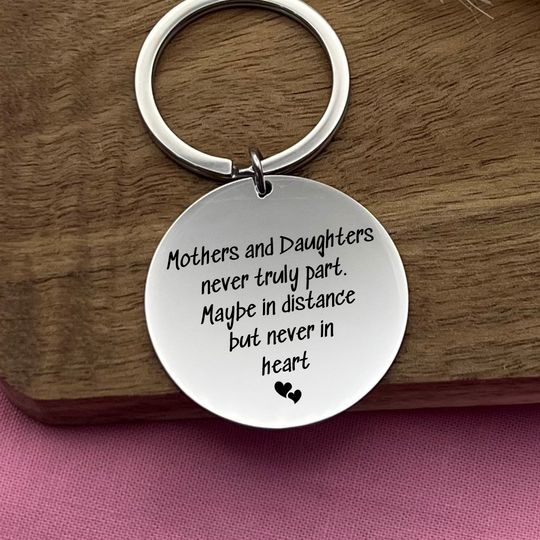 Engraved Stainless Steel Mother Daughter Keychain: Long Distance Gift
