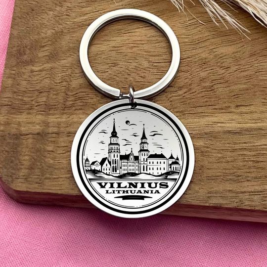 Vilnius Stainless Steel Keychain: Lithuania Souvenir