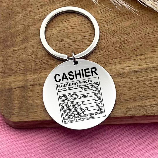 Cashier Stainless Steel Keychain - Funny Profession Gift - Cashier Christmas Present