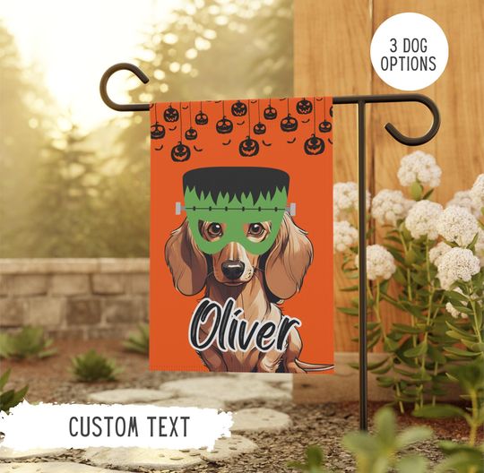 Personalized Name Dachshund Halloween Garden Flag,Custom Dog Flags