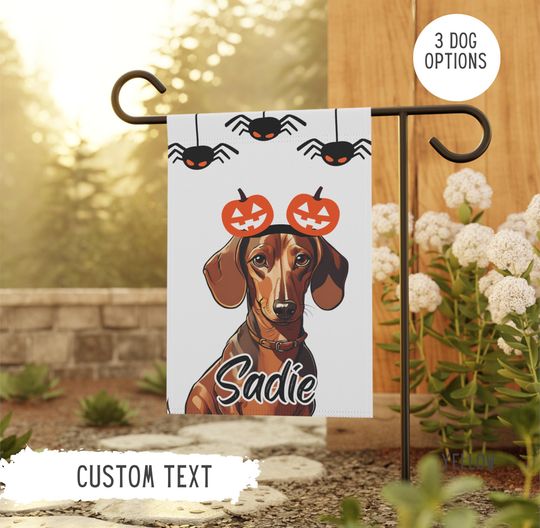 Personalized Name Dachshund Halloween Garden Flag,Custom Dog Flags