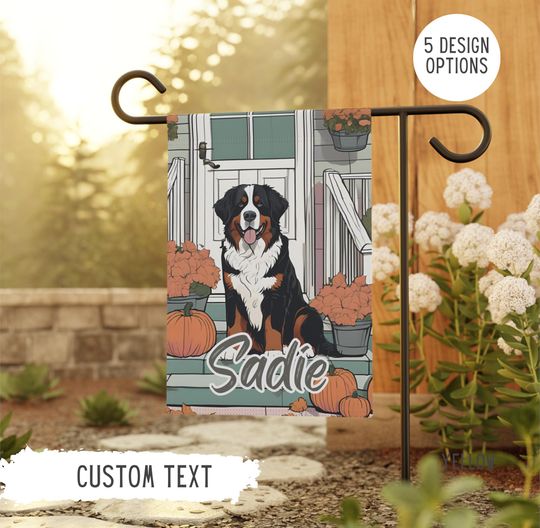 Personalized Name Bernese Mountain Dog Halloween Garden Flag,Custom Fall Berner Flags,Outdoor Decor,Pet Owner Gift,Mom Gifts,Dad Present