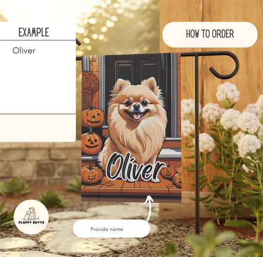 Personalized Name Pomeranian Halloween Garden Flag,Custom Dog Flags