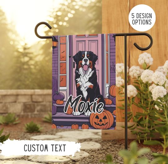 Personalized Name Bernese Mountain Dog Halloween Garden Flag,Custom Fall Berner Flags,Outdoor Decor,Pet Owner Gift,Mom Gifts,Dad Present