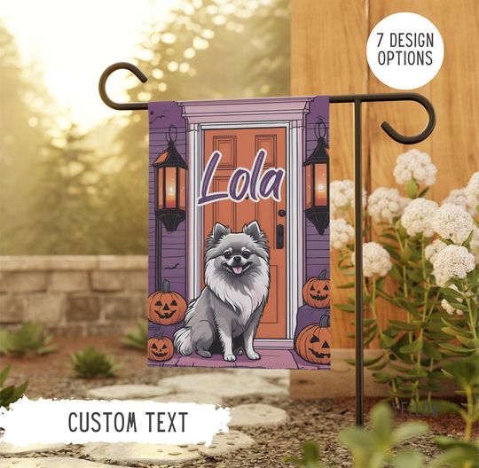 Personalized Name Pomeranian Halloween Garden Flag,Custom Dog Flags