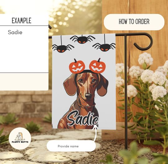 Personalized Name Dachshund Halloween Garden Flag,Custom Dog Flags