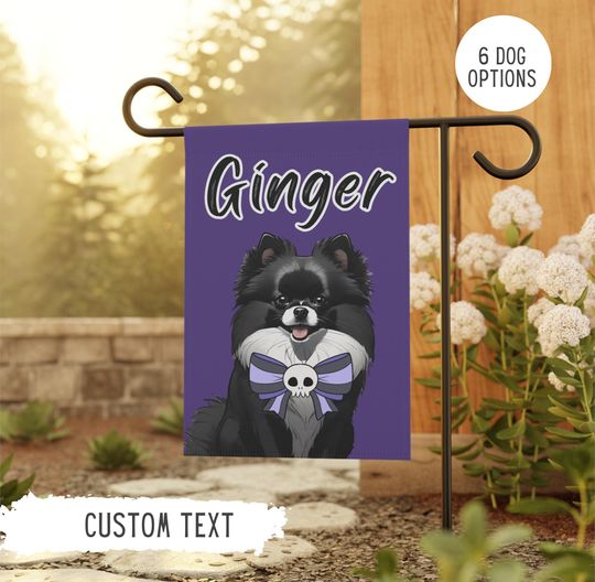 Personalized Name Pomeranian Halloween Garden Flag,Custom Dog Flags