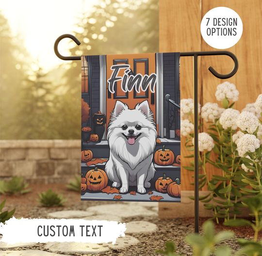 Personalized Name Pomeranian Halloween Garden Flag,Custom Dog Flags