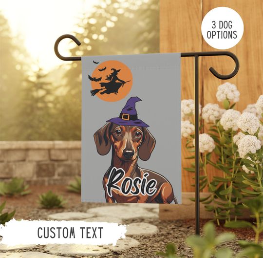 Personalized Name Dachshund Halloween Garden Flag,Custom Dog Flags