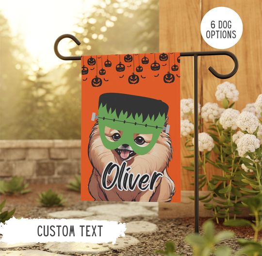 Personalized Name Pomeranian Halloween Garden Flag,Custom Dog Flags