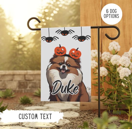 Personalized Name Pomeranian Halloween Garden Flag,Custom Dog Flags