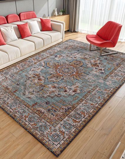 Faded Ethnic Pattern Rug: Boho Chic Oriental Decor