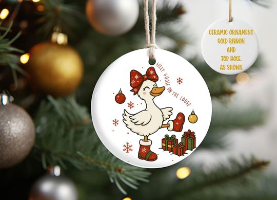Silly Goose Christmas Ceramic Ornament