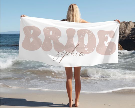Personalized Bride Beach Towel, Custom Bridesmaid Towel, Future Mrs Bachelor Party Gift, Mother of the Groom Towel, Bride To Be Gift for Her